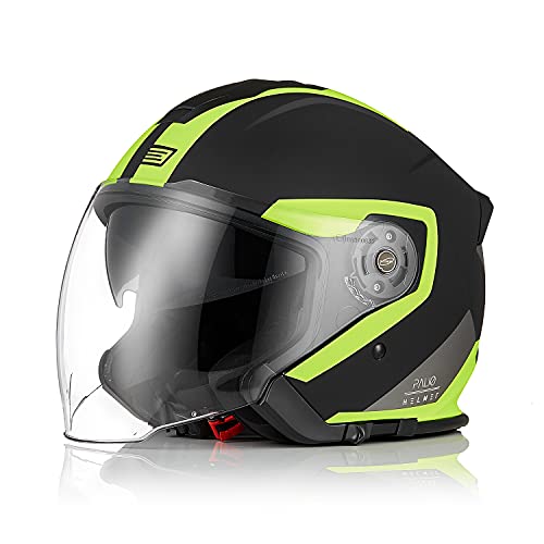 ORIGINE Casco Moto Jet Casco Moto Abierto Scooter para Mujer Hombre Adultos con Doble Visera Homologado ECE (Techy Fluo Yellow Black,XL)