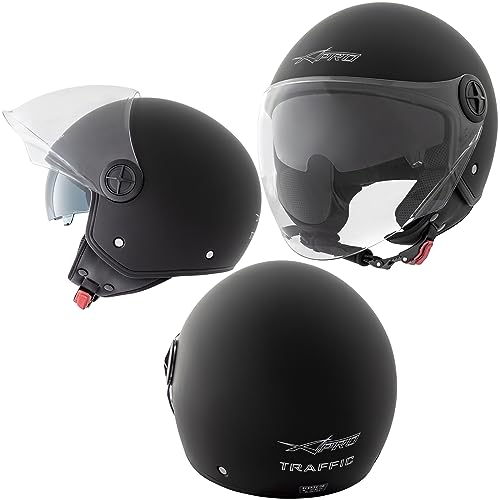 A-pro Jet Casco Moto Scooter ECE 22 Doble Visor Parasol interior Negro Mate M