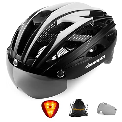 Shinmax Casco Bicicleta Adulto con Luz Casco MTB con Visera Magn&eacute;tica Desmontable Gafas Ajustable Seguridad de Protecci&oacute;n para Monta&ntilde;a Casco Ciclismo Ultraligero Casco Bici Unisex Hombre Mujer NR-096