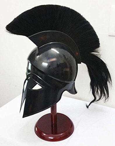 Casco de armadura de guerrero medieval griego corintio con plumas y pelos |  Forro de cuero | Disfraz de caballero guerrero troyano romano espartano