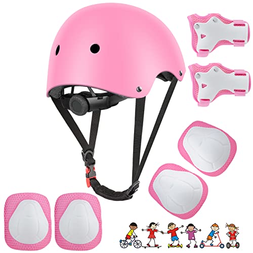 Wayin Conjuntos de Patinajes Ni&ntilde;os Protecciones Patines Infantiles con Casco Ajustables Rodilleras y Coderas para Skate Bicicleta Monopat&iacute;n Deporte（Rosa）