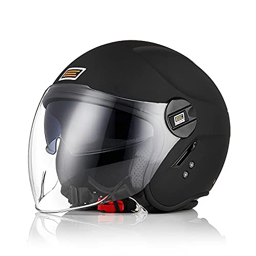 ORIGINE Casco Moto Jet Casco Moto Abierto Scooter con Doble Visera Homologado ECE (SOLID MATT BLACK,M)