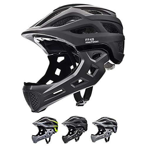 meteor® Casco Bicicleta Helmet de Bici - Casco Desmontable Ajustable - BMX MTB Ciclismo Patineta Skate Patines Monopatines - Bici Accesorios - El diseño Ligero FF49 (M(48-56cm), Black)
