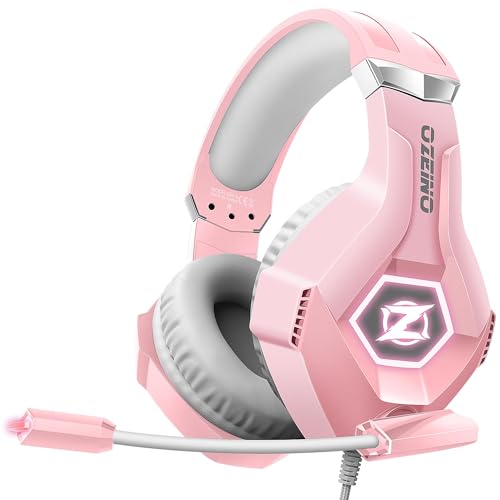Ozeino Auriculares Gaming PS4 PS5 PC Xbox One, Cascos Gaming con Cancelaci&oacute;n de Ruido con Micr&oacute;fono, Luz LED, Graves Envolventes, Auriculares con Memoria Suave