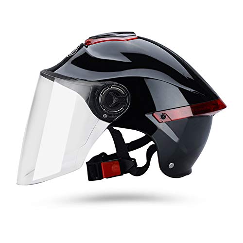 Galat&eacute;e Casco de Motocicleta con Visera, Adecuado para ciclomotores, Scooters, cruceros, Pase la Prueba de colisi&oacute;n para Cumplir con la Seguridad Vial(Negro, Lente marr&oacute;n)