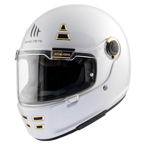 Casco MT JARAMA Solid Blanco | Casco de Moto Integral Retro Vintage Clásico Café Racer | Helmets Unisex Hombre y Mujer (M)