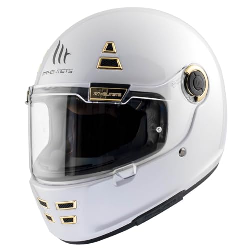 Casco MT JARAMA Solid Blanco | Casco de Moto Integral Retro Vintage Cl&aacute;sico Caf&eacute; Racer | Helmets Unisex Hombre y Mujer (M)
