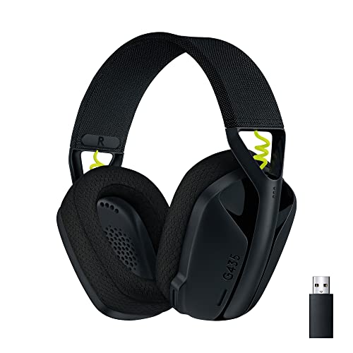 Logitech G435 Auriculares Inal&aacute;mbricos LIGHTSPEED para Gaming,Ligeros, micr&oacute;fono integrado, Bater&iacute;a de 18horas, Compatibles con Dolby Atmos, Bluetooth, PC,PS4,PS5, M&oacute;vil, Negro y amarillo fluorescente