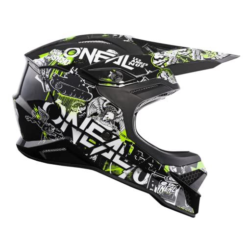 O'NEAL | Casco de Motocross | Motocicleta, Enduro | Est&aacute;ndares de Seguridad ECE 22.05, Carcasa ABS, ventilaci&oacute;n y refrigeraci&oacute;n &oacute;ptima | 3SRS Helmet Attack 2.0 | Adultos | Negro Amarillo | Talla L