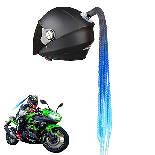 Hayaww Cola De Caballo con Ventosa para Casco, Cola De Caballo con Ventosa Casco Pigtails Casco Cola Caballo Decoraci&oacute;N Trenzas para Casco De Moto para Bicicleta Motocicleta Scooter Casco (Azul)