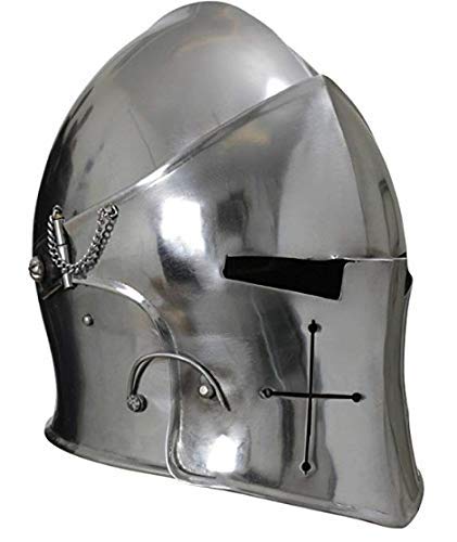 Armor Barbuta Casco de caballeros templarios cruzados casco de armadura romana espartana, acabado plateado, tamaño estándar, se adapta a casi todos los adultos
