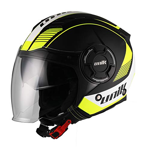 Unik Cj-11 Casco Jet con Visera Wolf, Negro/Amarillo neón, S