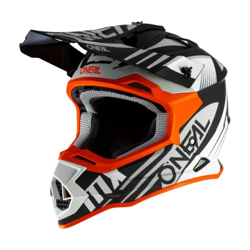 O'NEAL | Casco de Motocross | MX Enduro | Norma de Seguridad ECE 22.05, Ventilaciones para una &oacute;ptima ventilaci&oacute;n y refrigeraci&oacute;n | Casco 2SRS Spyde 2.0 | Adulto | Negro Blanco Naranja | Talla L