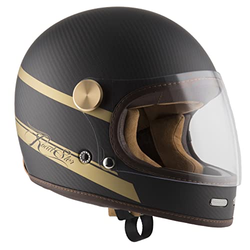 BY CITY | Casco Moto Roadster II Carbon Gold Strike Unisex | Carcasa o Calotta de Fibra de Carbono | con Visor Inyectado y Ventilaciones | Interior Desmontable y Lavable