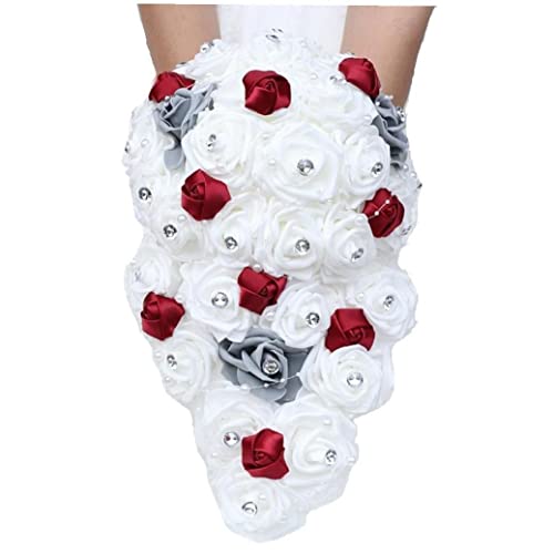 Luxylei Buques De Cascada Ramos De Boda Blanca De Estilo Largo con Diamantes De Perla Decoraci&oacute;n De Fiesta De Bodas Rom&aacute;nticas para Novia