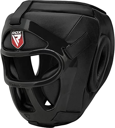 RDX Cascos Boxeo MMA Kick Boxing Entrenamiento, Maya Hide Cuero Headgear con Rejilla Facial Extra&iacute;ble, Profesional Casco Protector para Muay Thai Sparring Grappling Taekwondo Karate, Hombre Mujere