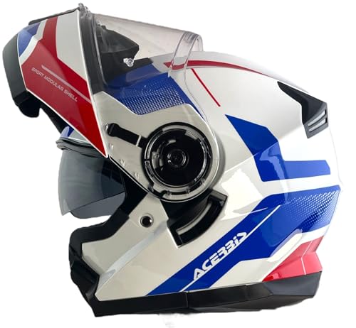 ACERBIS Casco Serel 22.06 Blanco Rojo y Azul Talla XL ( 61/62) Casco Modular con Gafas de Sol Totalmente homologado