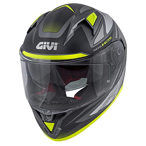 GIVI Casco Integral HPS 50.6 STOCCARDA Graphic Follow, Titanio/Amarillo Mate - Talla 61/XL