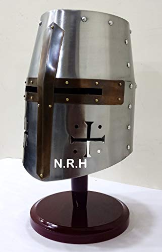 Casco de caballero medieval templario cruzado armadura de Halloween con soporte
