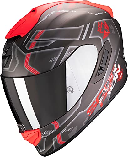 Scorpion Casco de moto EXO-1400 AIR SPATIUM Matt Silver-Red, Negro/Rojo, S