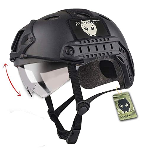 ATAIRSOFT Emerson Casco r&aacute;pido t&aacute;ctico de Paintball del ej&eacute;rcito Militar Tipo PJ con Gafas Negro