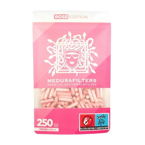 Medusafilters 250 filtros de carb&oacute;n activo premium Slim &Oslash; 6 mm | Tip Size | ROS&Eacute; Edition | con tapas de fibra vegana y c&aacute;scara de coco carb&oacute;n activo para fumar m&aacute;s agradable y menos contaminante