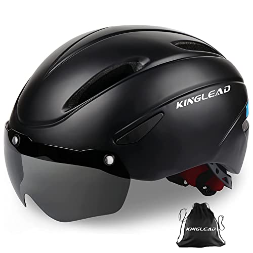 Casco Bici Hombre, Casco Bici Mujer KINGLEAD, Casco Bici MTB con Visera Magnetica Extraible y Bolsa de Transporte Gratis, Casco Ultra Ligero Transpirable, Casco Bici Ajustable