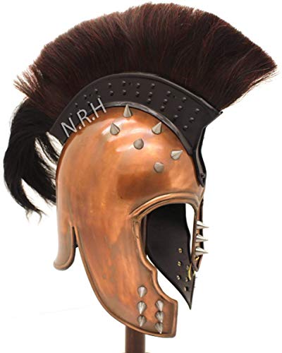 Nautical Replica Hub Casco de troyano estilo punk de acero 18G con cola de caballo y forro de cuero