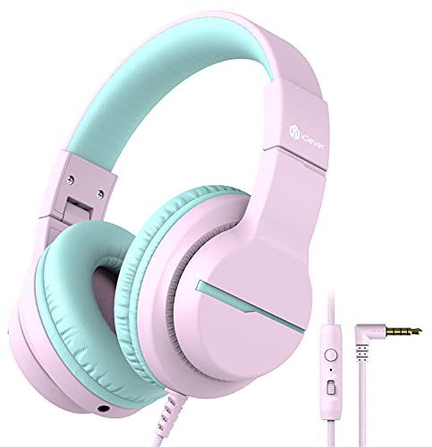 iClever HS19 Auriculares para Ni&ntilde;os, Auriculares en Est&eacute;reo HD con Micr&oacute;fono, Limitador de Volumen 85/94dB, Uso Compartido, Plegables