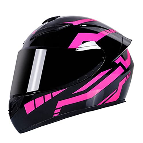 Casco integral para motocicleta con 3 opciones de lentes 4 estaciones transpirable D.O.T para mujeres Cascos protectores para Desplazamiento diario (Rayas negro-rosa) (A,55~57cm M)