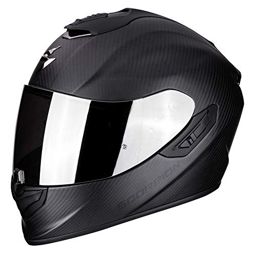 Scorpion EXO-1400 Solid - Casco integral de fibra de carbono negro mate para moto con visera interior SpeedView solar retr&aacute;ctil, protecci&oacute;n exterior TCT (XXL)