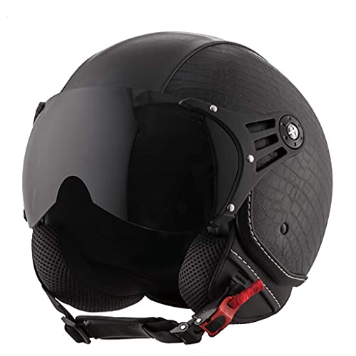 MRDAER Casco de Motocicleta, Casco Retro de Motocicleta, Certificado por Dot, Unisex, Crucero, helic&oacute;ptero, Casco, piloto, Casco, Vintage, Seguridad, prevenci&oacute;n de colisiones (52 = 61 cm)