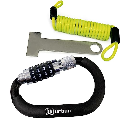 URBAN UR140 Candado para Casco Moto, Mosquet&oacute;n Candado para Casco Ligero, Antirrobo Casco con C&oacute;digo Seguridad Combinaci&oacute;n Kit Bloqueo + Cable de Acero Flexible + Adaptador