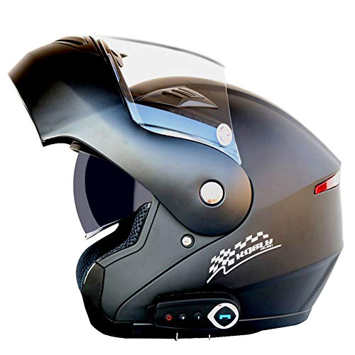 Casco Integral Para Motocicleta Con Bluetooth Walkie Talkie Respuesta Automática Micrófono Oculto Doble Lente Casco Modular Abatible Para Motociclista De Carretera Adulto (Negro Mate),63~64cm XXL