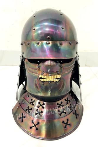 HISTORIC HANDICRAFT Casco de armadura de samur&aacute;i de acero medieval de caballero guerrero, yelmo japon&eacute;s para cosplay, disfraz medieval de Halloween, disfraz de m&aacute;scara vikinga LARP (acabado de cobre