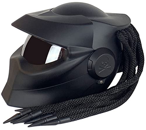Casco Moto Predator Casco Tapa Frontal Visera Robot Trenzas Luces Advertencia Casco Moto Cara Completa ECE Aprobado Hombre Mujere Adulto Todoterreno Crucero Chopper Motocross B,M=(57-58CM)