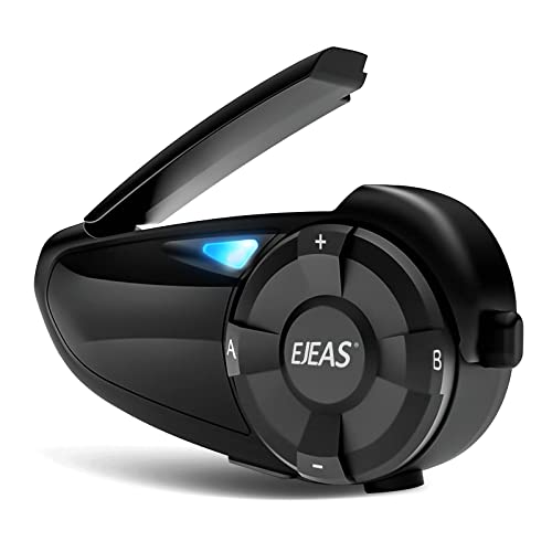 EJEAS Q7 Intercomunicador Casco Moto Mejorado, Sistema de Comunicación de Intercom de Casco de Motocicleta Bluetooth 5.1 con Efecto de Sonido Estéreo, FM y Función de Emparejamiento Rápido (1 Paquete)