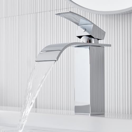 Grifo Lavabo en Cascada, Auralum Nueva Actualizaci&oacute;n Silenciosa Grifos para Lavabos de Ba&ntilde;o, Grifo Ba&ntilde;o de Acero Inoxidable, 30% Ahorro de Agua, Cromado