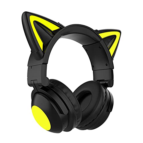 Jiakalamo Auriculares para videojuegos con orejas de gato, con luz LED, inalámbricos, Bluetooth 5.0, para juegos, color negro, 1 unidad