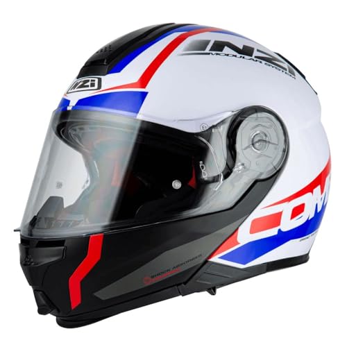 NZI - Casco para Moto Modular Abatible Combi Duo 2 con Pantalla Solar Interior (Shock Blanco/Rojo, L (59 cm.))