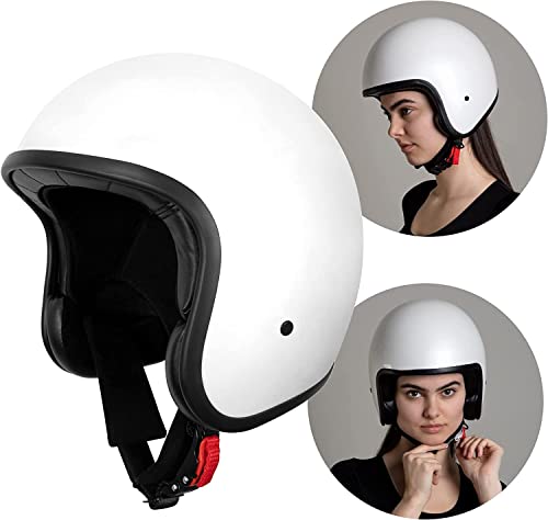Westt Casco Moto Hombre Mujer capacete Moto Casco Jet Vespa Casco de Moto con certificaci&oacute;n ECE Dot, Blanco, L (59-60 cm)