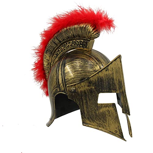 Casco Medieval de Espartano Griego con Ciruela roja, Disfraz Romano de Accesorios Antiguos, Talla &uacute;nica (Kqp-60-dorado)