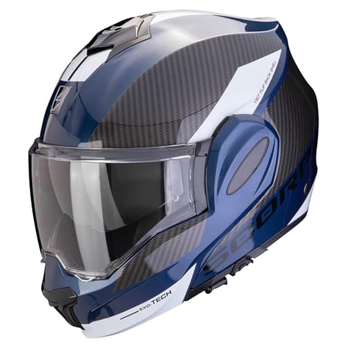 Scorpion Exo Tech EVO Team Blue | Casco de Moto Modular Abatible 180 Grados con Visor Solar + Pinlock Antivaho | Unisex Hombre y Mujer Homologado ECE 22.06 (L)