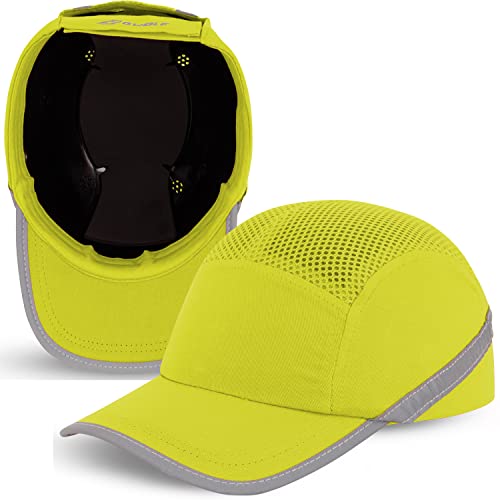 BWOLF TRIVOR Gorra Seguridad Trabajo Casco Obra Casco Seguridad con Carcasa ABS EN 812, Tira Reflectante, Amarillo, Talla &uacute;nica