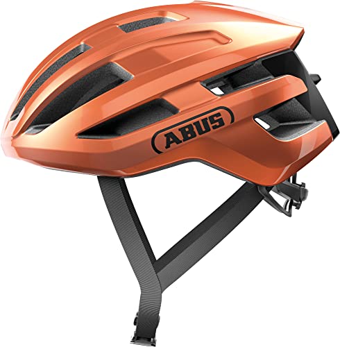 Casco de bicicleta de carretera ABUS PowerDome - Casco de bicicleta ligero con sistema de ventilación inteligente y perfil aerodinámico - Made in Italy - Para hombre y mujer - Naranja, talla M