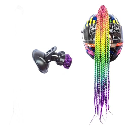 3T-SISTER Casco Pigtails Gradiente Rampa Casco Trenzas Cola de Cabello con Ventosa para Moto 1 Pieza de 24 Pulgadas (Rainbow)