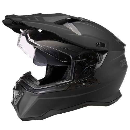 O'NEAL | Casco Enduro Touring Adventure Street | Buen Ajuste, Pinlock y Bluetooth, Visor Solar Integrado | Casco D-SRS Solid V.22 | Adulto | Negro | Talla L