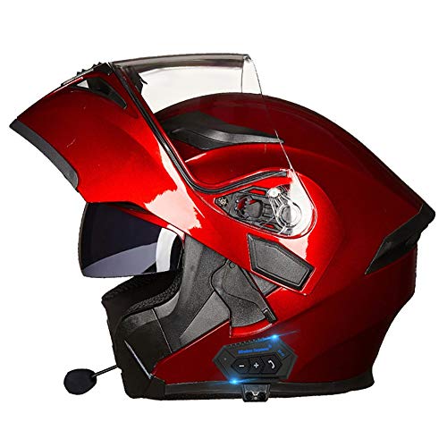 Casco de Moto Modular Integrado con Bluetooth HD Negro Marrón Lente Auriculares y Micrófono Integrados Casco de Carreras de Cara Completa Diseño 54~63CM