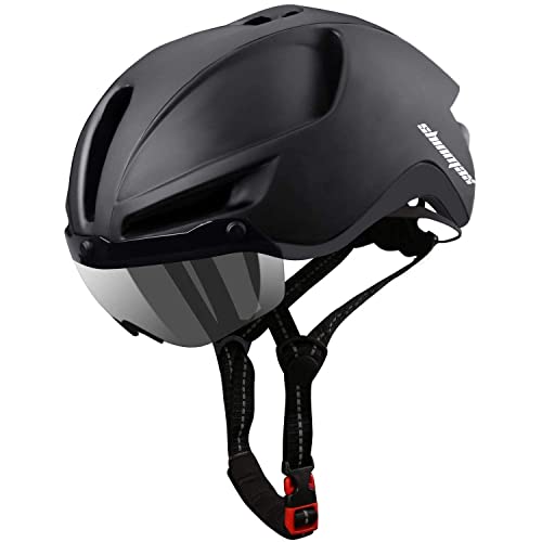 Shinmax Casco Bicicleta,Casco Bicicleta Adulto para con Magn&eacute;tica Visera,Casco MTB con Luz LED Recargable & Cuerda de Seguridad Reflectante,Cascos Bicicleta Monta&ntilde;a,Casco de Bicicleta 57-62CM (RC-088)