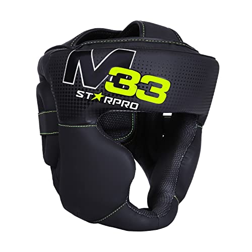 Starpro Casco Boxeo de Cuero sint&eacute;tico Mate - Protecci&oacute;n para la Cabeza y Las mejillas para Sparring en Boxeo Muay Thai Kickboxing Entrenamiento y peleas - Hombres y Mujeres - Negro y Verde